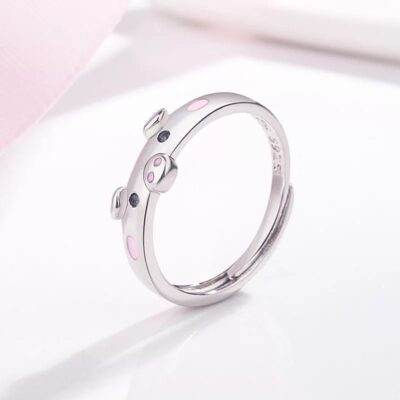 ANILLO DE CERDITO ROSA BAÑADO EN PLATA LEY 925 GRADUABLE