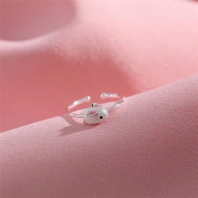 ANILLO DE CONEJITO TIERNO BAÑADO EN PLATA LEY 925 GRADUABLE